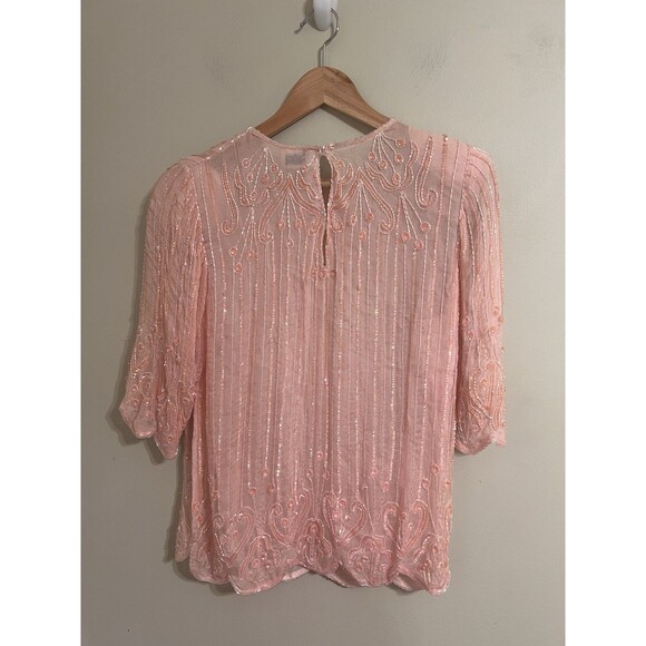 Vintage Exclusive Pale Pink Beads and Sequined Tunic 100% Silk Size Medium - Picture 5 of 8